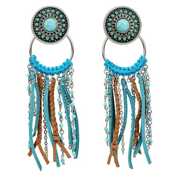 Justin Boots Turquoise and Brown Bohemian Earrings - Picture 1 of 6